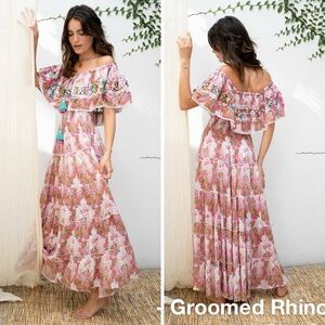 NJ Couture Paris-Gipsy Queen Off The Shoulder Tiered Maxi Dress Size S